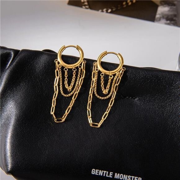 18K Gold-Plated Chain Hoop Earrings - Picture 1 of 9